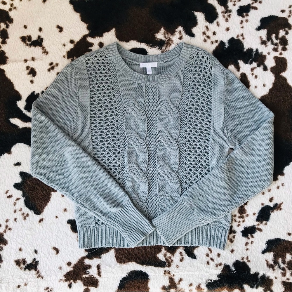 Spruce Blue Cotton Blend Cable Knit Sweater - Women’s S